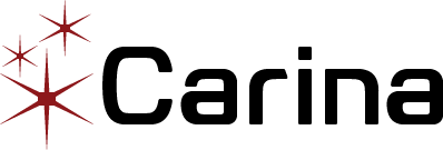 Carina wordmark, the word carina with stars, inspired by images from the Carina Nebula